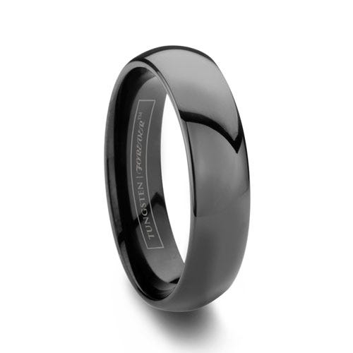 Black Tungsten Band with Domed Edge Audi Logo Ring