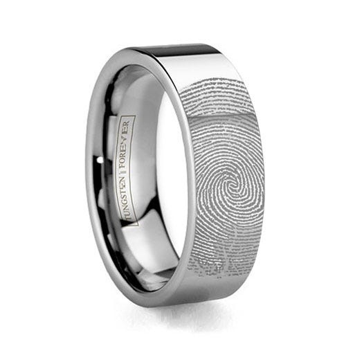 Custom Fingerprint Flat Style Tungsten Wedding Band