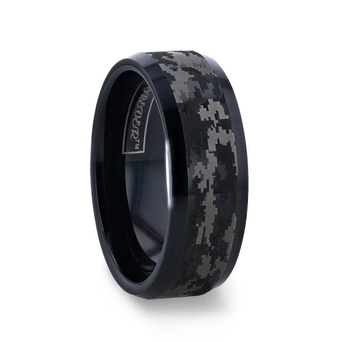 6mm 8mm 10mm Beveled Digital Camo Black Tungsten Wedding Band